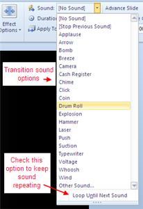 2) A drop-down menu will appear with a number of sound options (figure 14).