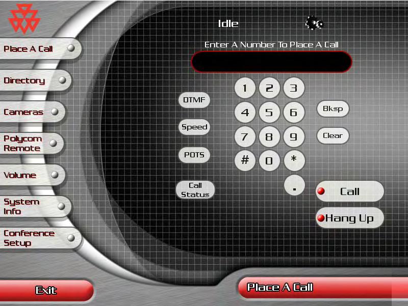 Place A Call Page Touch Place A Call in the menu to navigate to the Place A Call page.