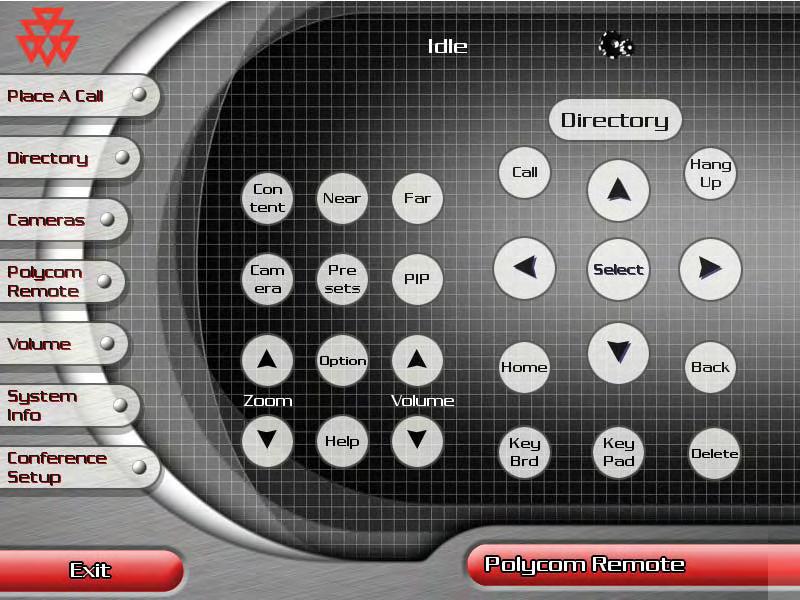 Polycom Remote Page Touch Polycom Remote in the menu to navigate to the Polycom Remote page.