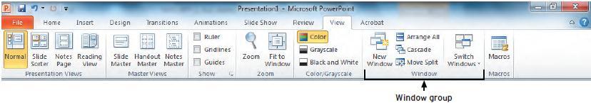 Manipulate the PowerPoint Window Ribbon Methods: Create a new window Arrange all windows