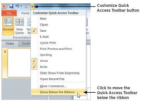 Configure the Quick Access Toolbar Ribbon Methods: Show the Quick Access Toolbar (QAT) below
