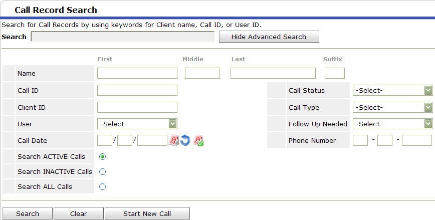 12 Community ServicePoint 5.X CallPoint Adding a Call Record 1 Click on CallPoint in the navigation bar. 2 Click Start New Call.