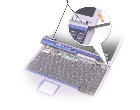 Keyboard: Dell Inspiron 600m Service Manual 2 center control cover 3 computer base 3. Remove the center control cover: a.