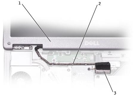 Display Assembly and Display Latch: Dell Inspiron 600m Service Manual 1 display 2 cable-routing clips (4) 3 display cable connector 5.