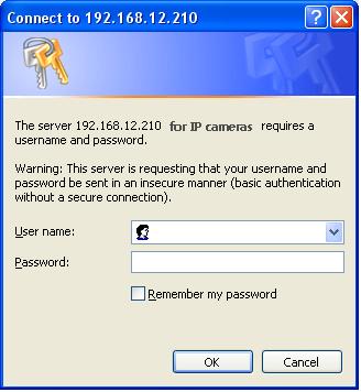 When accessing the Network Camera for the first time, the Admin Password dialog appears. Enter your admin name and password, set by the administrator.
