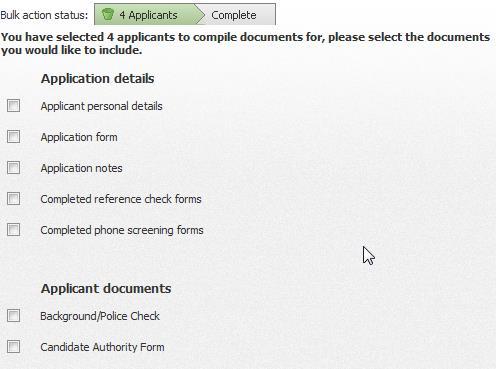 TIP: If you would like to compile all of the applicants who have applied for a job, click All pages in the Select drop-down list.