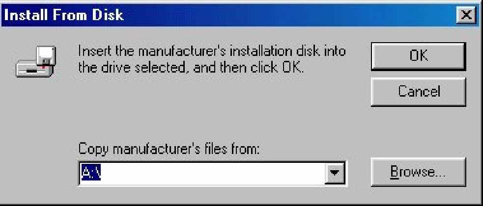 4. If the printer is not listed and the printer comes with the installation disk. Click Have Disk button. The Install From Disk screen appears: 5.