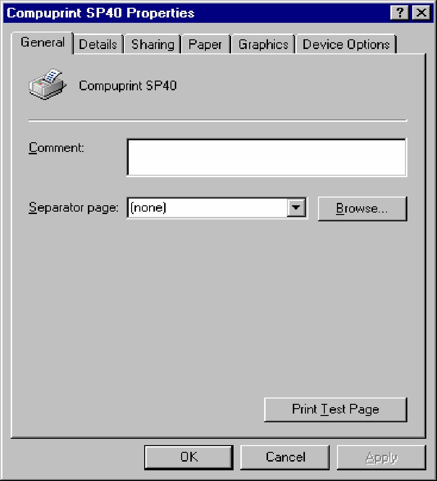 Check in Printers window if the Compuprint SP40 printer is installed.