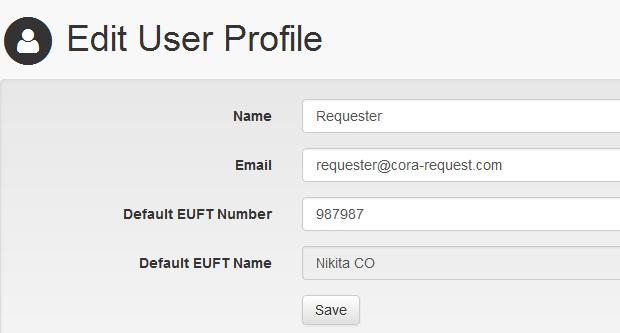 When Requester starts a new request the EUFT Number is prefilled with