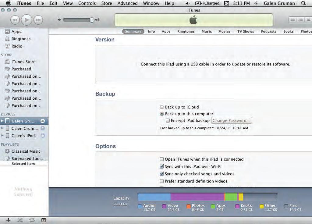What s New in ios 5 9 Note: If icloud backup is enabled, the Wi-Fi sync doesn t back up your ios device to itunes; it syncs only files and apps.