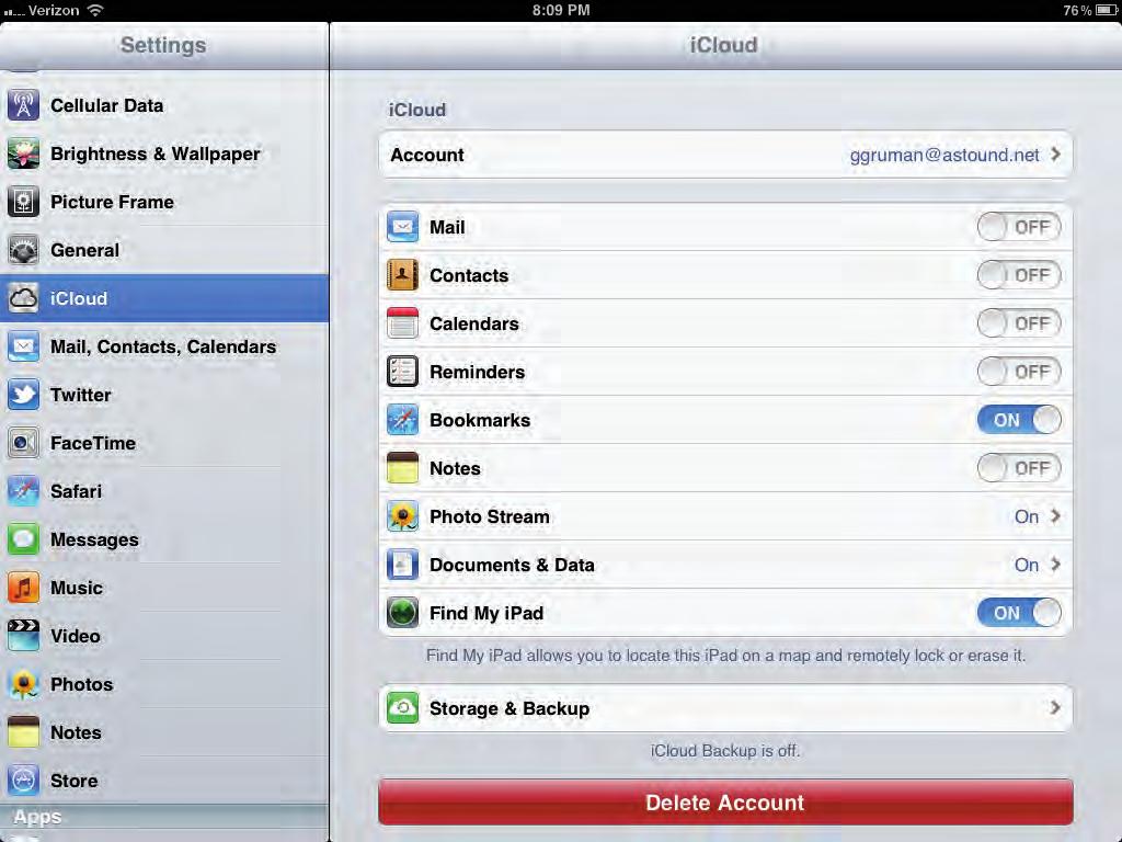 What s New in ios 5 7 Figure 5: The Settings app s icloud pane. icloud assumes that your syncing information is stored locally on a specific device, such as on a Mac or an iphone.