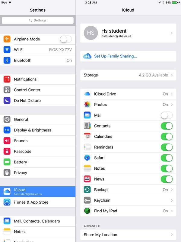 in, make sure icloud Drive, Backup, and Find
