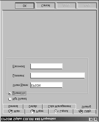 7 Select your printer and choose Sharing from the file menu. The following dialog box appears.