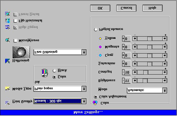 Windows 95, 98, NT Click here to change your Print Quality (resolution) after you select Media Type. Click here to select the Media Type.  Windows 3.