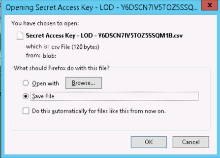 9 10 Figure 4-11: 11. A file with a name like Secret Access Key - LOD - Y6DSCN7IV5TOZ5SSQM1B.csv will be downloaded to the Download folder (see shortcut on desktop).