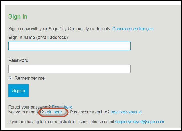 Sage City requires a different Log on and password than the customer portal: 1. Go to http://sagecity.na.sage.com/ and click on Join or Sign In in the grey navigation bar in the top right corner. 2.