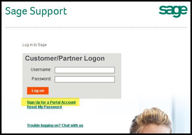 If you selected Sign up for a Portal Account, select the radio button next to I am an existing Sage Customer You will need your