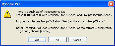 There must be no duplicate numbers in the Electronic ID column. If you try to save a file that contains duplicates of the same number, the message shown below displays.