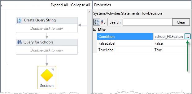 Check Results and Create a Feedback Loop 2. To define the Decision, select it and then in the Properties panel, click beside the Condition field to open the Expression Editor.