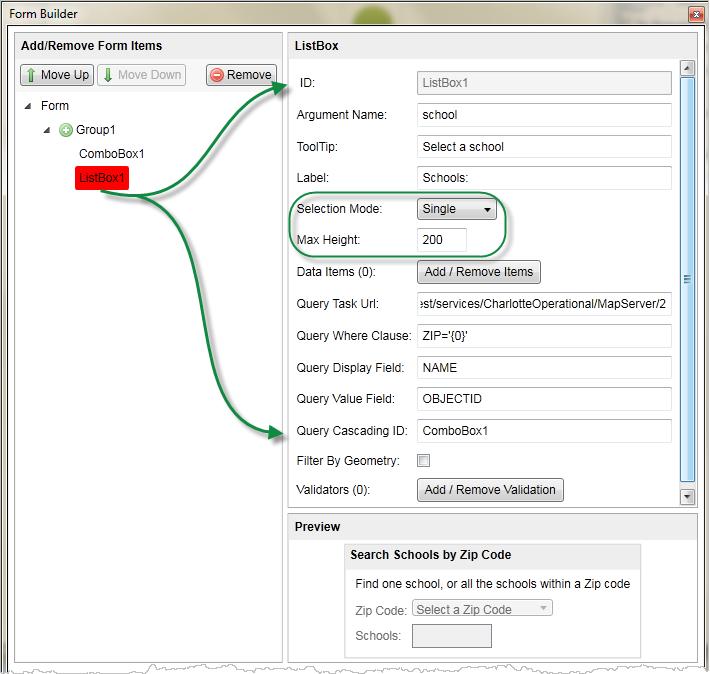Geocortex Workflow Designer Tutorial : Create Search Schools Workflow There are two extra parameters in a ListBox to fill in: The Selection Mode field allows you to select whether you want the user