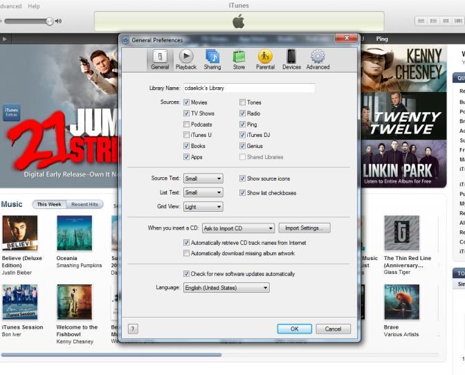 In itunes, go to the Edit menu along the top. Choose Preferences 2.