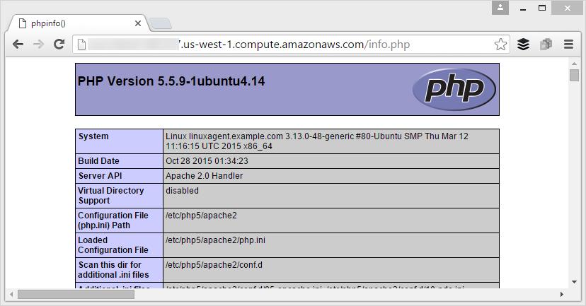 Figure 11: Testing the Apache Web Server You should see a PHP version page similar to the one shown in Figure 11.