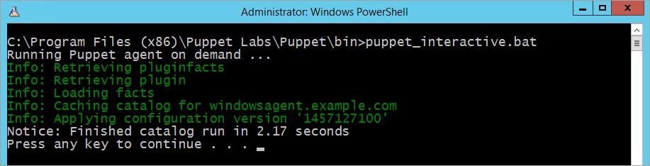 puppet_interactive.bat You should see output similar to Figure 12, indicating that the configuration was applied successfully.