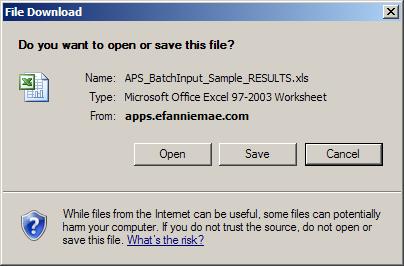 Your results file then appears in a pop-up screen and you have a choice to open the file or save it to your computer.