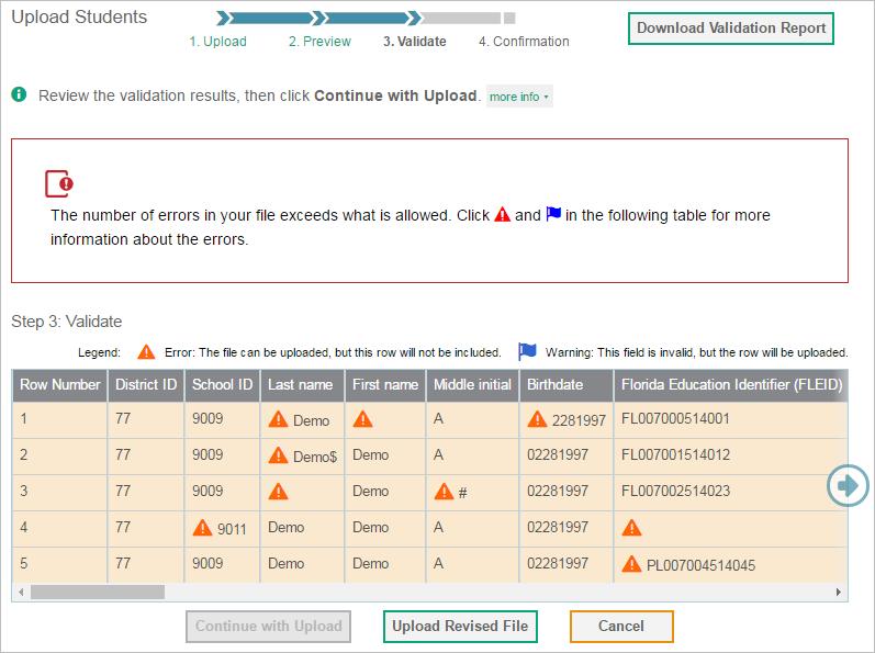 Figure 39. Sample Validation Page Note: If your file contains a large number of records, TIDE will process it offline and send a confirmation email when complete.