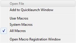 C-SPY macros Context menu This context menu is available: These commands are available: Open File Opens the selected debugger macro file in the editor window.