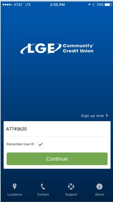 Log In Screen Select Sign up now to register for mobile banking.