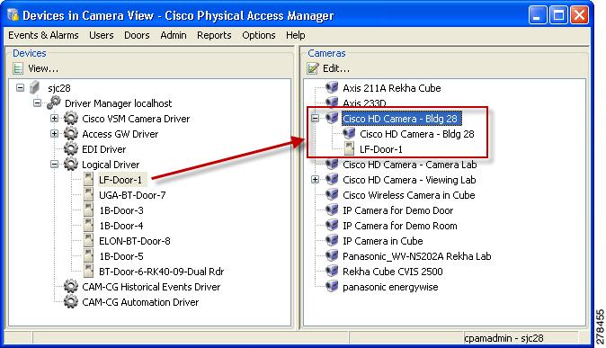 Recording Motion Events from Cisco VSM Cameras Step 5 (Optional) To open a video pop-up window for door events, associate a door with the camera: a.