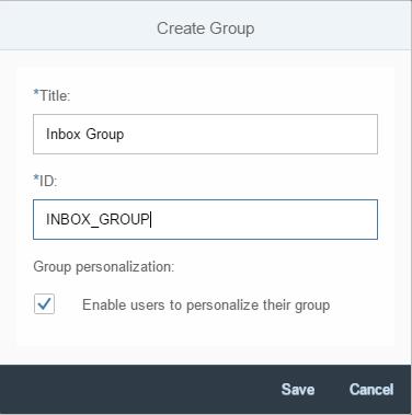 Figure 60 Creating the new group Leave the Enable users to personalize their group if you want to give the users personalization privileges. 4.