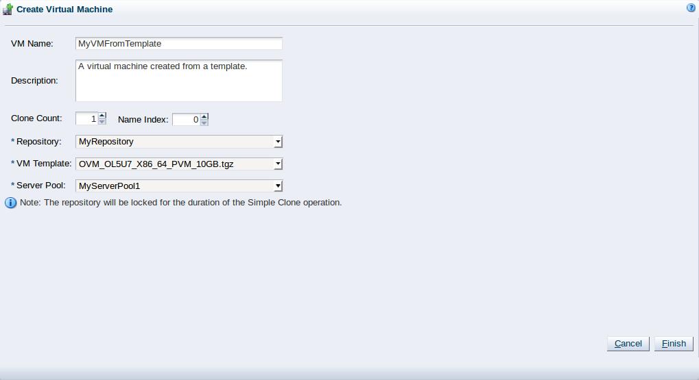 Select the virtual machine template from the VM Template field. Enter a name for the virtual machine(s) in the VM Name field.