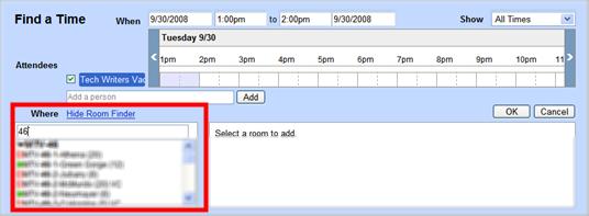 Under Where, type a location in the Filter room search field. The rooms for that location appear in the room list box.