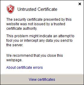 3. Select View certificates in the pp-up. The Certificate windw appears. Figure 3: View certificates link. 4.