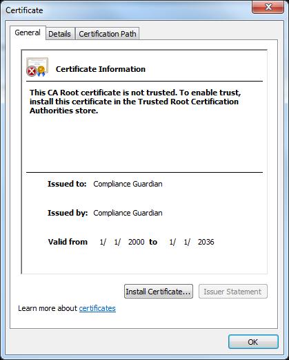 The name f this certificate is the same as the hstname f the server that has Cmpliance Guardian Cntrl Service