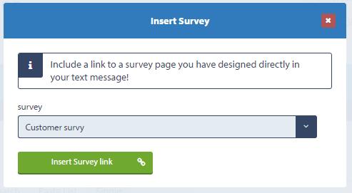 Manually insert a survey link into a text message From the Send SMS page, click on the survey icon below the text box.