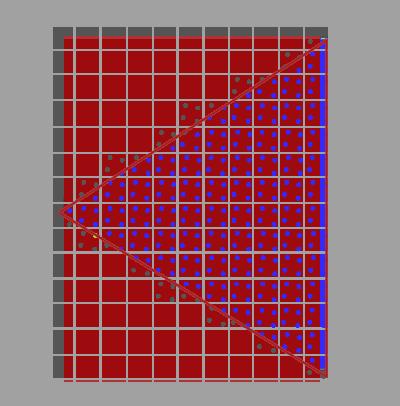 32.1 Multisampling 320 Here each pixel contains 4 subsamples (the irrelevant samples were hidden) where the blue subsamples are covered by the triangle and the gray sample points aren t.