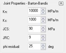 Elastic joint properties Mohr-Coulomb joint properties Barton-Bandis joint properties Analysis results are instantly updated as you
