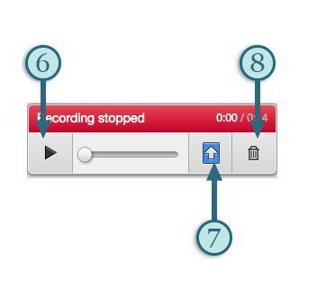 During pause, click the microphone to continue recording or click the stop button and you will be given the option to play back your recording, which can then be saved or deleted.