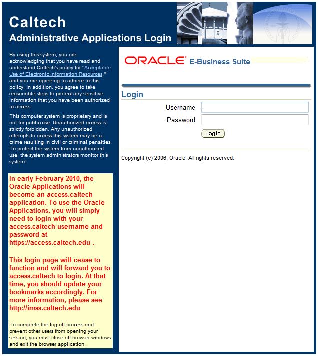 1. Log In to CIT Employee Data Administration a) Log in to Oracle using