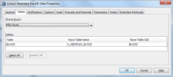 Retrieving Medidata Rave Study Data 175 a Click the Tables tab, select a clinical study, and then select one or more Medidata Rave data table