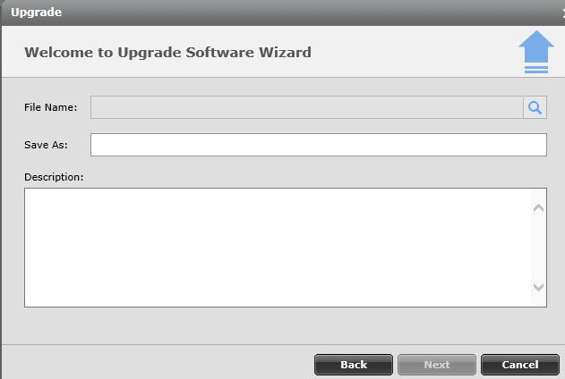 Figure 79: Upgrade Software Wizard Page 2 8. Select the search icon to search for the package you want to upload. The package displays in the File Name field. 9.