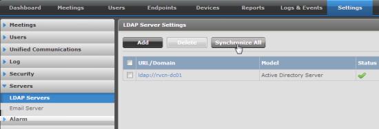 As a result, the endpoint statuses are updated. Figure 83: Synchronizing LDAP servers 4. Also check the endpoint status of each offline endpoint in the Lync Client.