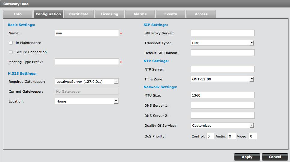 Configuring a Scopia Video Gateway in Equinox Management Figure 43: Configuring the Gateway 5. Configure the gateway settings, as described in Table 8: Configuring settings for the gateway on page 79.