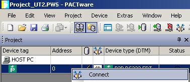 Configuration Establishing the Connection between the Communication DTM and PC 1.
