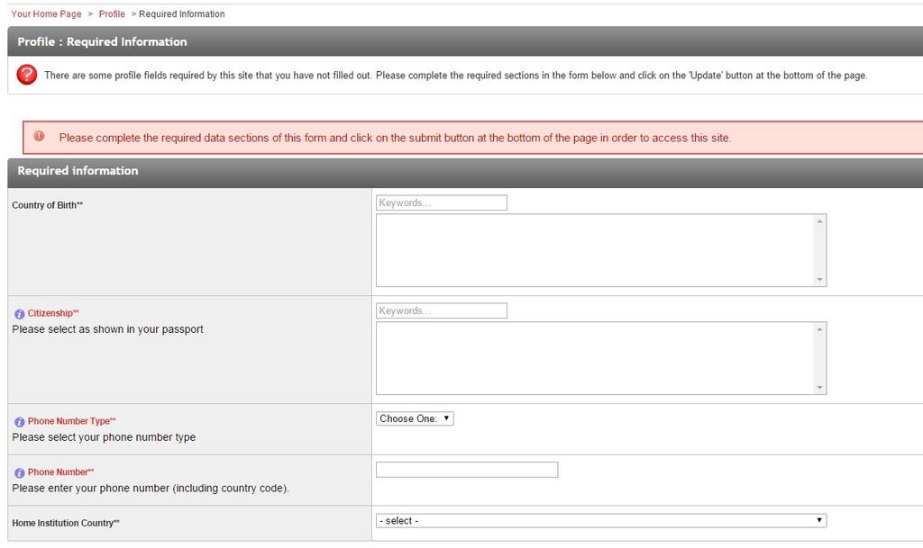 SCREEN 10: Complete your Profile > Fill all mandatory fields, leaving those not