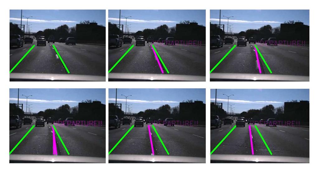 Figure 4.13: A sequence of images showing the process of lane departure detection and warning (urban area in Ottawa) an uncommon situation.