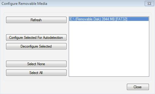 1 Select Tools > Configure Removable Media menu item.
